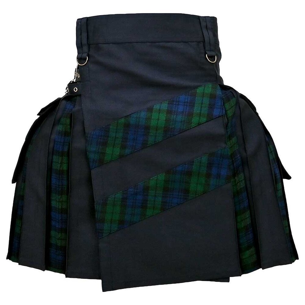 Modern Hybrid Kilt Plaid Tartan Black Watch  Kilt Cross Stripes Scottish Kilt